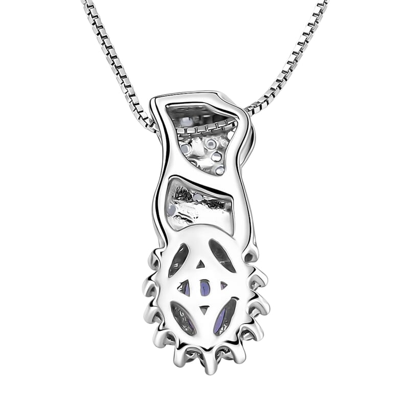 D'Joy AAA Tanzanite and White Zircon 1.00 ctw Grace Halo Pendant Necklace in Rhodium Over Sterling Silver 20 Inches