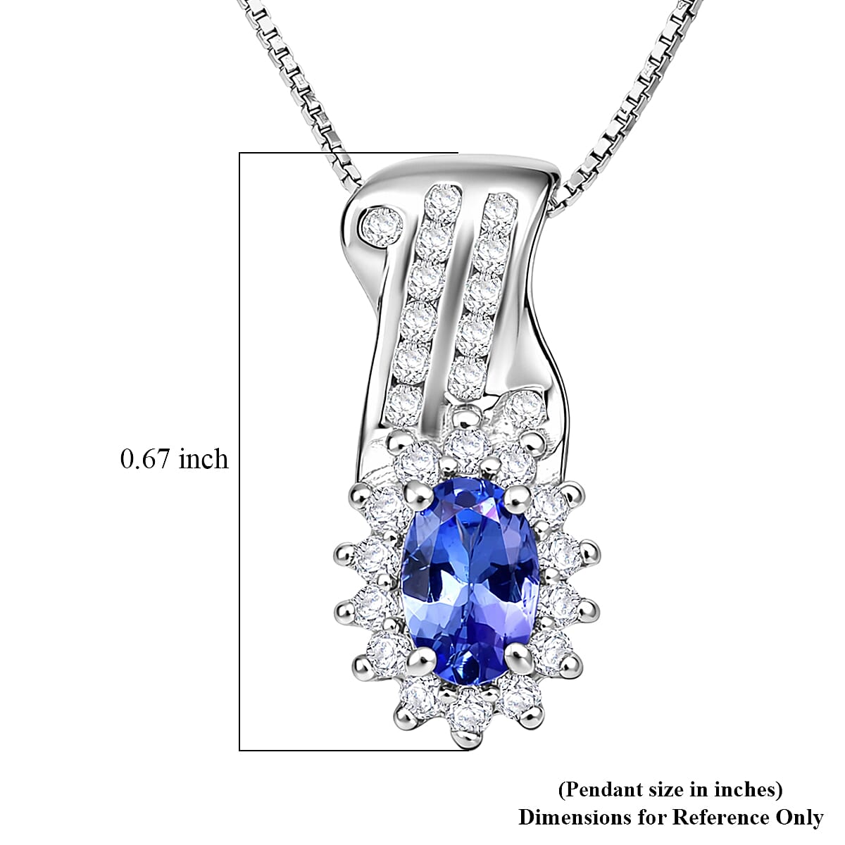 D'Joy AAA Tanzanite and White Zircon 1.00 ctw Grace Halo Pendant Necklace in Rhodium Over Sterling Silver 20 Inches  image number 5