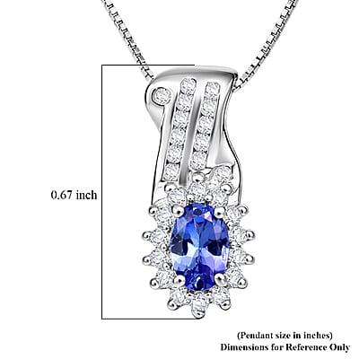 D'Joy AAA Tanzanite and White Zircon 1.00 ctw Grace Halo Pendant Necklace in Rhodium Over Sterling Silver 20 Inches