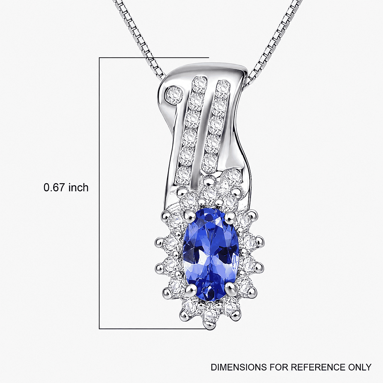 D'Joy AAA Tanzanite and White Zircon 1.00 ctw Grace Halo Pendant Necklace in Rhodium Over Sterling Silver 20 Inches