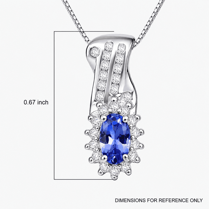 D'Joy AAA Tanzanite and White Zircon 1.00 ctw Grace Halo Pendant Necklace in Rhodium Over Sterling Silver 20 Inches