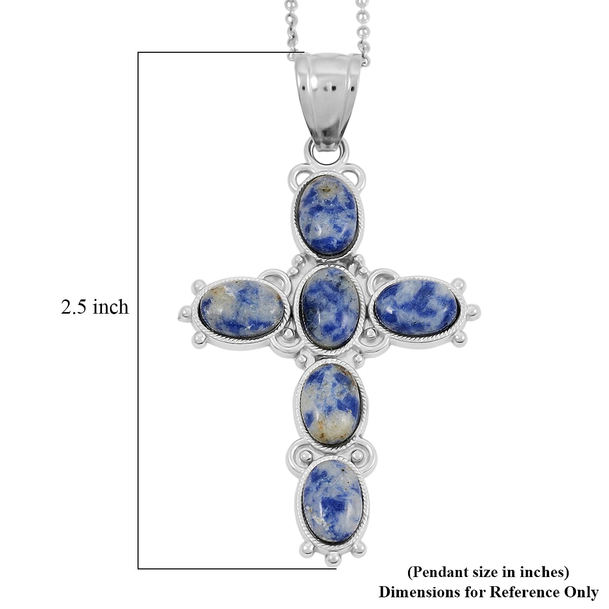 Sodalite Cross Pendant in Silvertone with Stainless Steel Necklace (20 Inches) 9.00 ctw