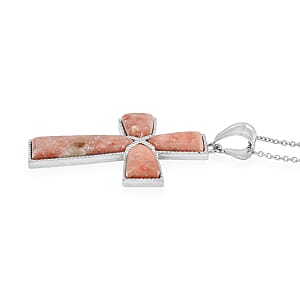 Chili Jasper Cross Pendant in Silvertone with Stainless Steel Necklace (20 Inches) 19.00 ctw