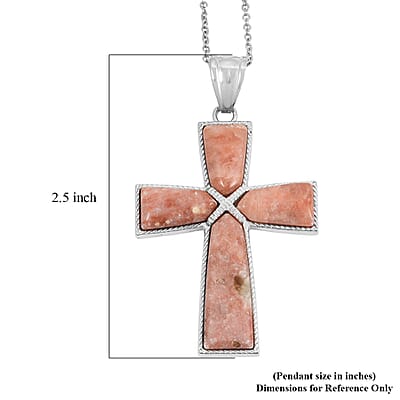 Chili Jasper Cross Pendant in Silvertone with Stainless Steel Necklace (20 Inches) 19.00 ctw