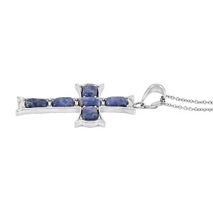 Sodalite Cross Pendant in Silvertone with Stainless Steel Necklace (20 Inches) 15.00 ctw