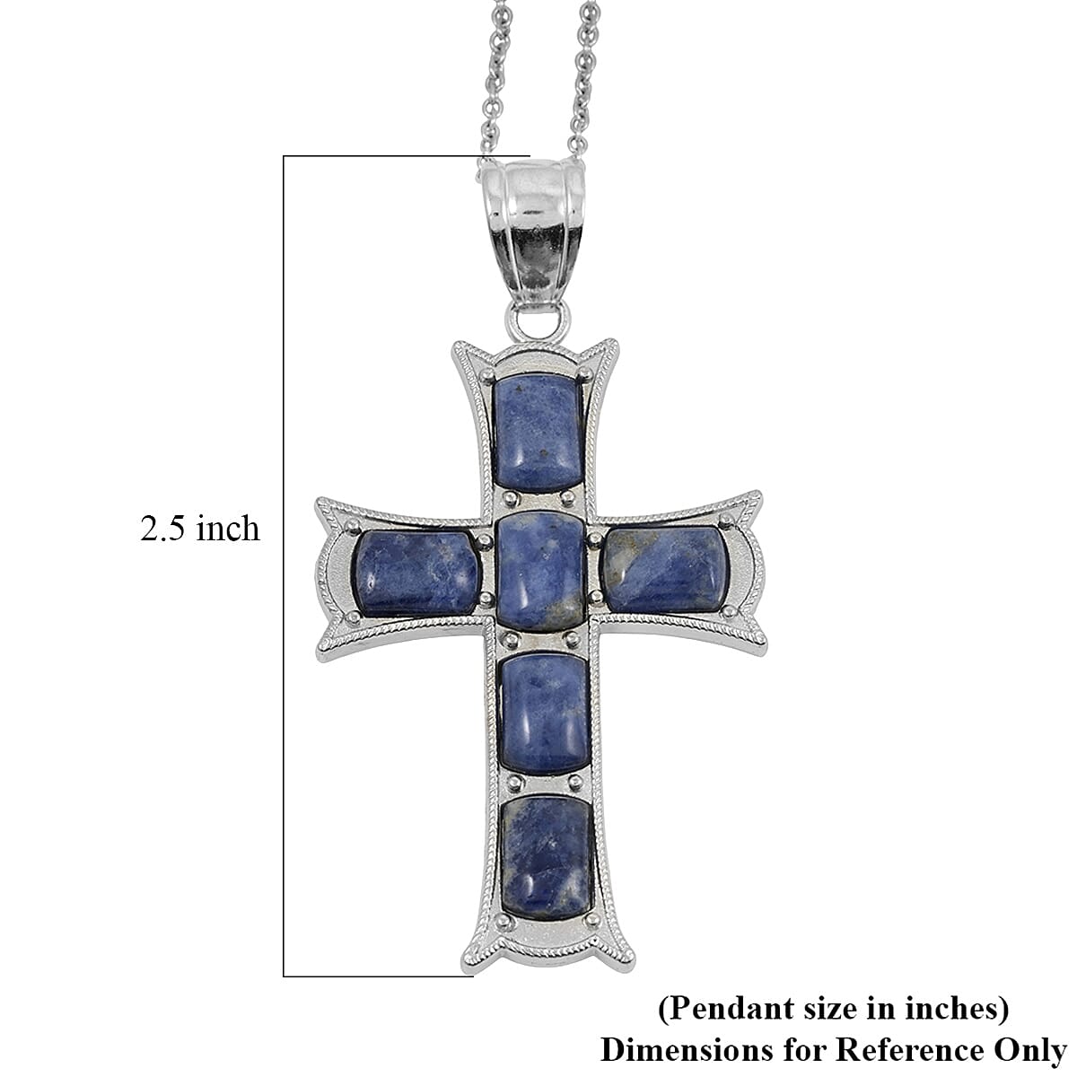 Sodalite Cross Pendant in Silvertone with Stainless Steel Necklace (20 Inches) 15.00 ctw image number 5