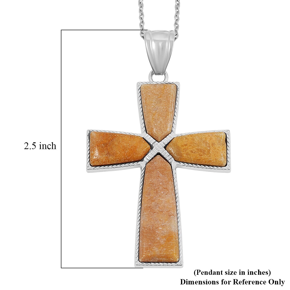 Yellow Serpentine Cross Pendant in Silvertone with Stainless Steel Necklace (20 Inches) 20.00 ctw image number 5