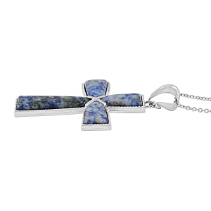 Sodalite Cross Pendant in Silvertone with Stainless Steel Necklace (20 Inches) 17.00 ctw