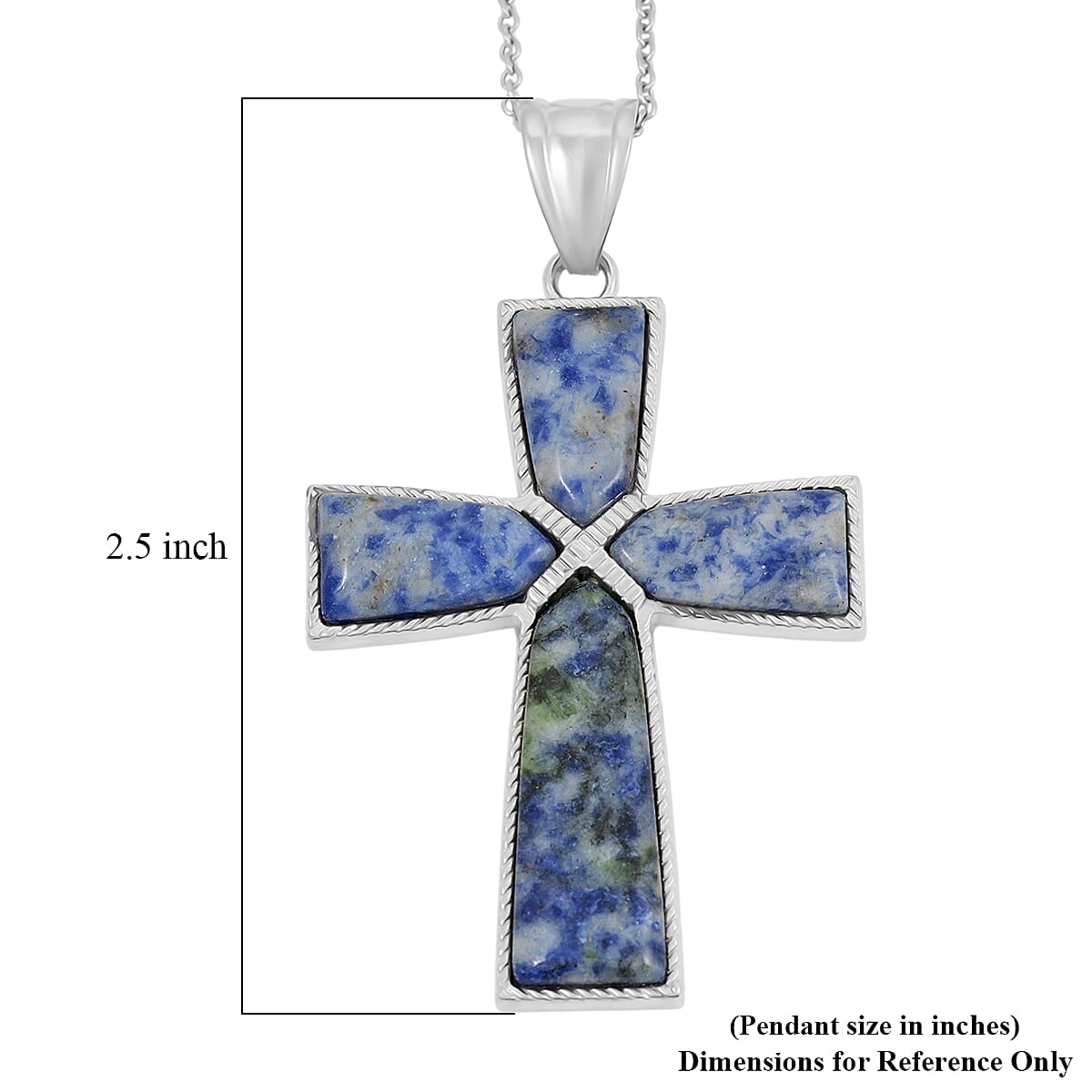 Sodalite Cross Pendant in Silvertone with Stainless Steel Necklace (20 Inches) 17.00 ctw image number 5