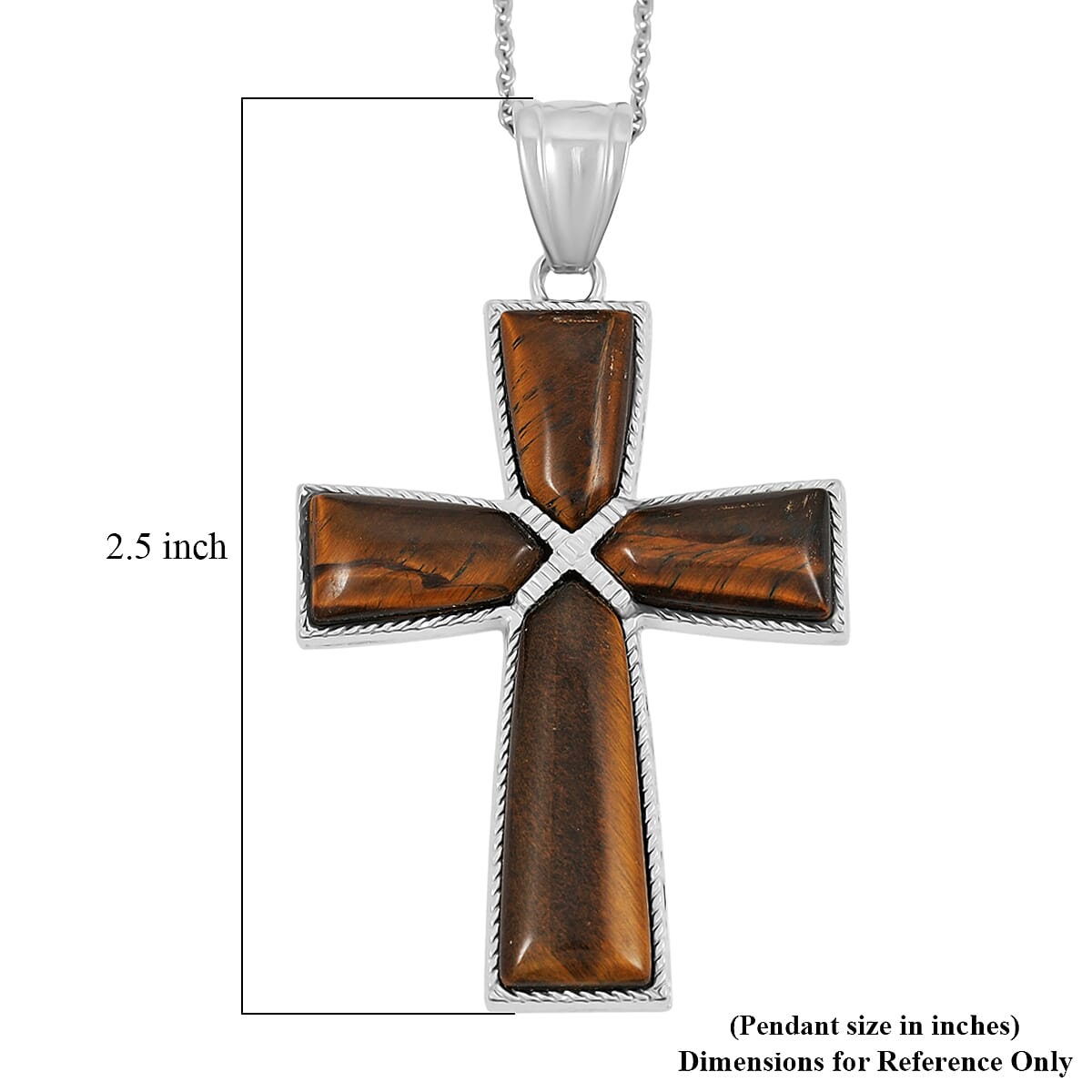 Tiger's Eye Cross Pendant in Silvertone with Stainless Steel Necklace (20 Inches) 22.00 ctw