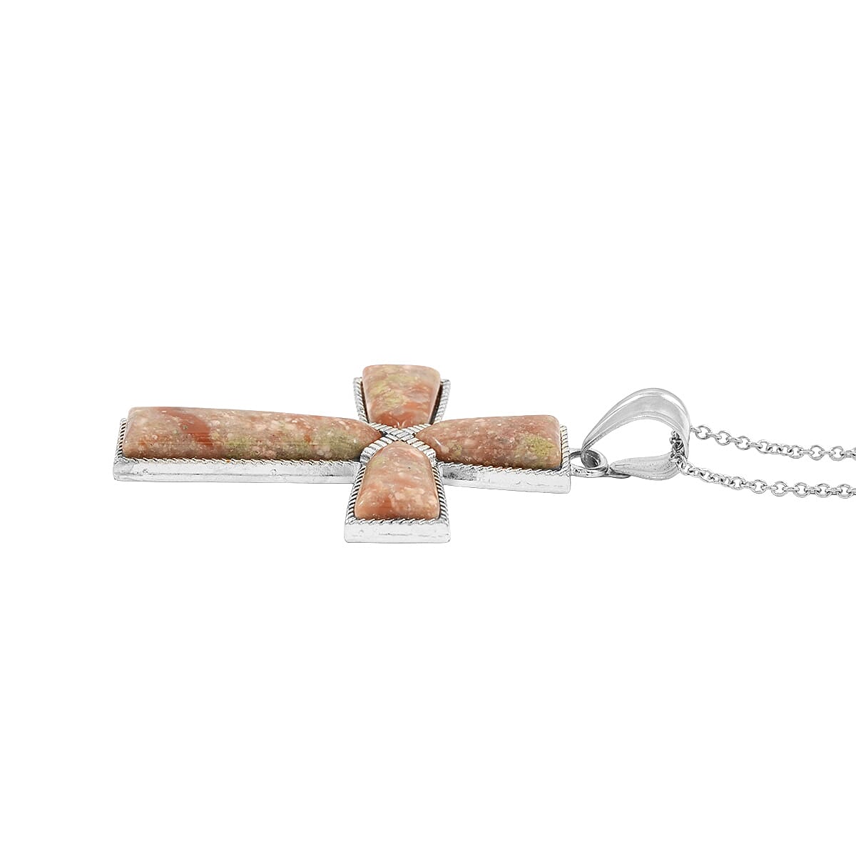 Autumn Jasper Cross Pendant in Silvertone with Stainless Steel Necklace (20 Inches) 21.00 ctw image number 3