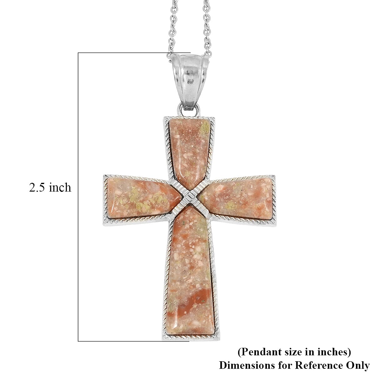 Autumn Jasper Cross Pendant in Silvertone with Stainless Steel Necklace (20 Inches) 21.00 ctw image number 5