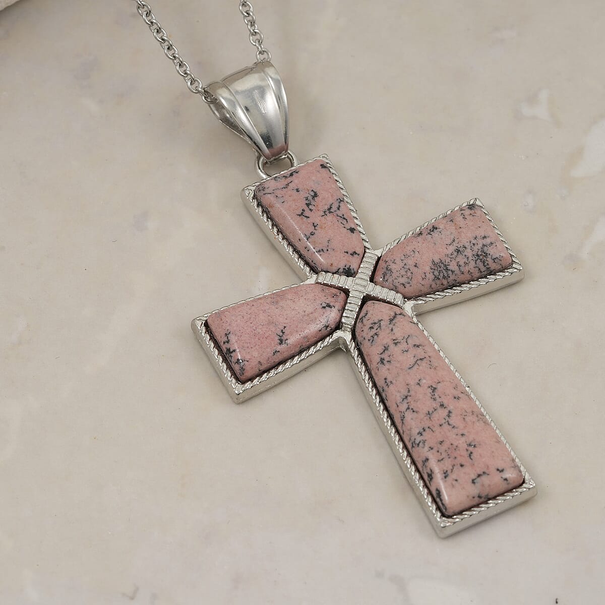 Fire Matrix Jasper Cross Pendant in Silvertone with Stainless Steel Necklace (20 Inches) 18.00 ctw image number 1