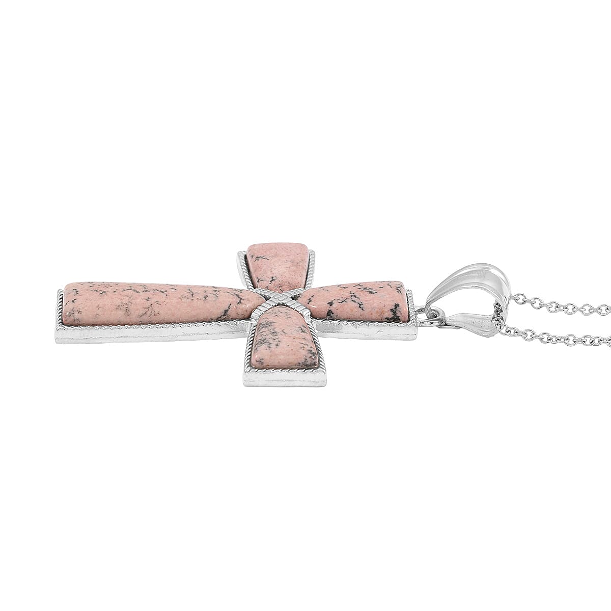 Fire Matrix Jasper Cross Pendant in Silvertone with Stainless Steel Necklace (20 Inches) 18.00 ctw image number 3
