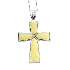 Pineapple Jasper Cross Pendant in Silvertone with Stainless Steel Necklace (20 Inches) 19.00 ctw