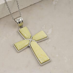 Pineapple Jasper Cross Pendant in Silvertone with Stainless Steel Necklace (20 Inches) 19.00 ctw
