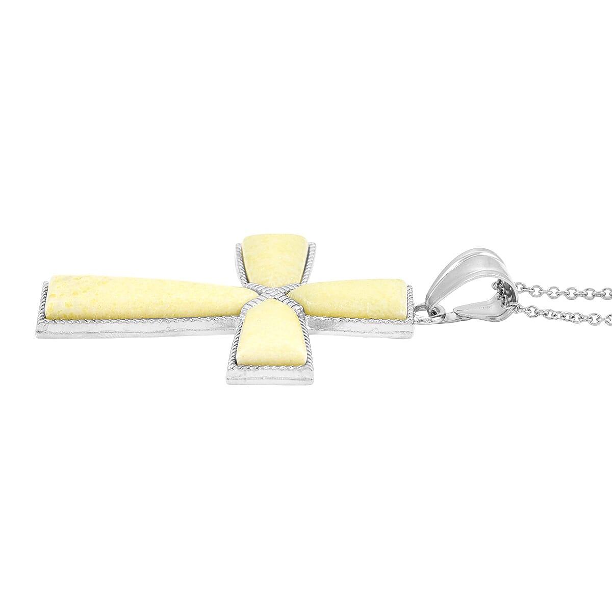 Pineapple Jasper Cross Pendant in Silvertone with Stainless Steel Necklace (20 Inches) 19.00 ctw image number 3