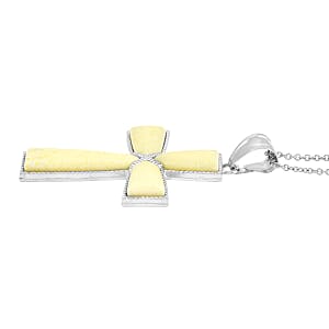 Pineapple Jasper Cross Pendant in Silvertone with Stainless Steel Necklace (20 Inches) 19.00 ctw