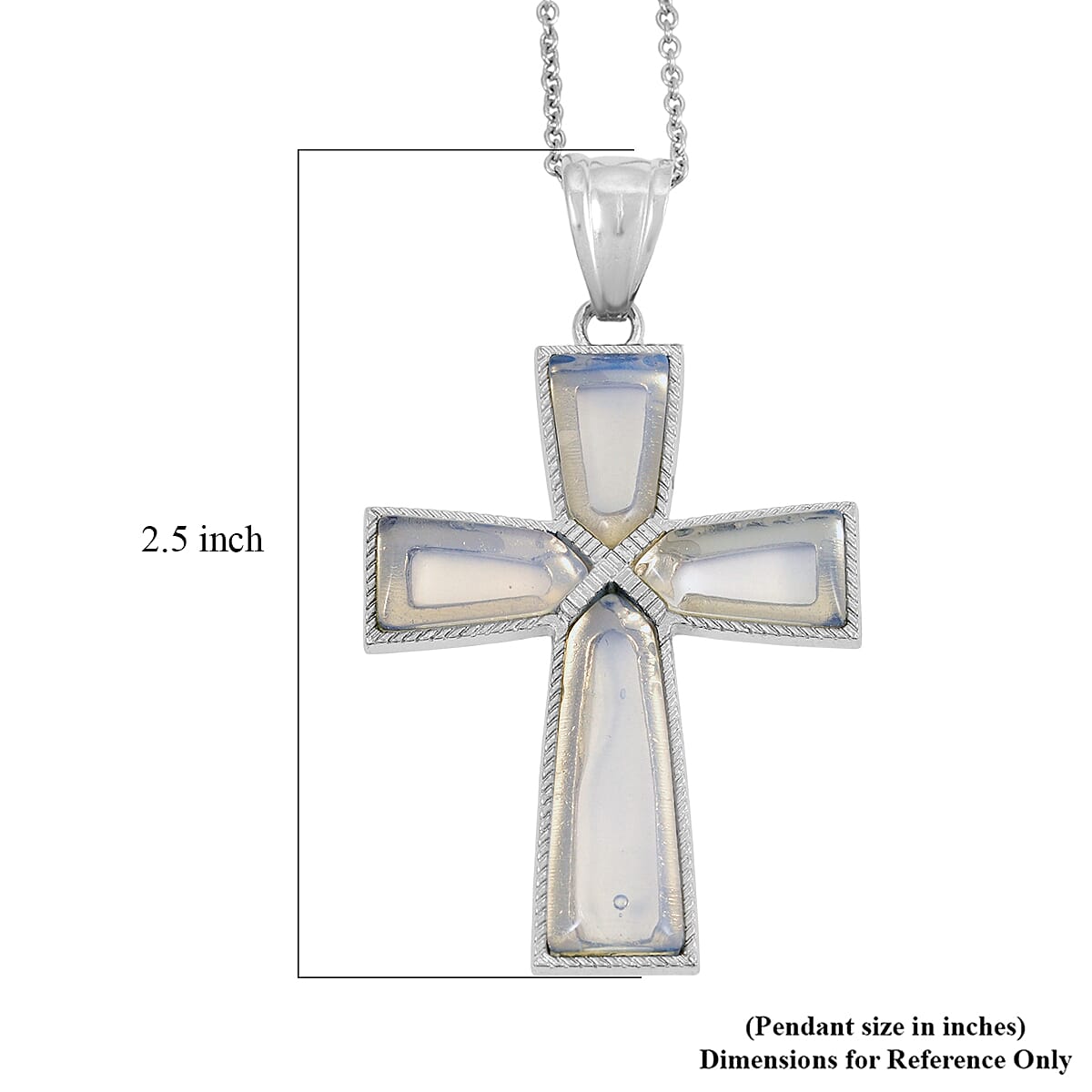 Opalite Cross Pendant in Silvertone with Stainless Steel Necklace (20 Inches) 16.00 ctw image number 5