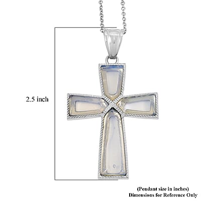 Opalite Cross Pendant in Silvertone with Stainless Steel Necklace (20 Inches) 16.00 ctw