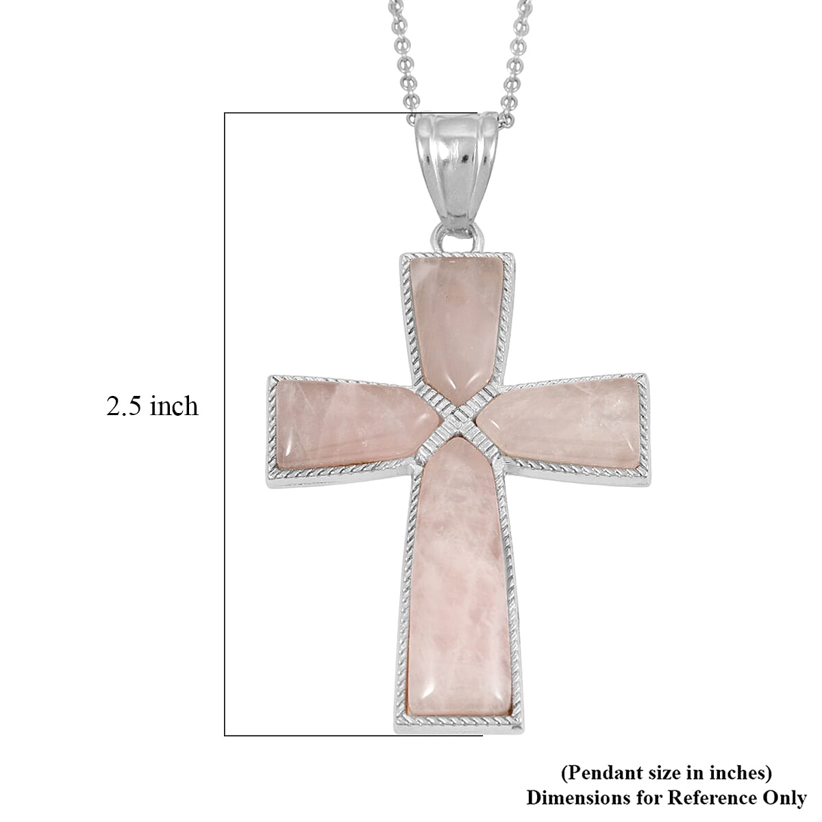 Rose Quartz Cross Pendant in Silvertone with Stainless Steel Necklace (20 Inches) 20.00 ctw image number 5