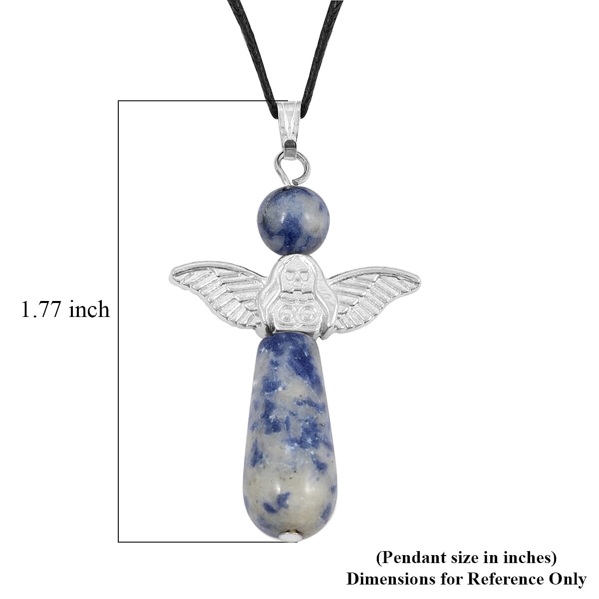 2 Piece Set - Sodalite Angel Adjustable Black Cord Necklace (14 Inches) and Earrings in Silvertone 27.00 ctw image number 4