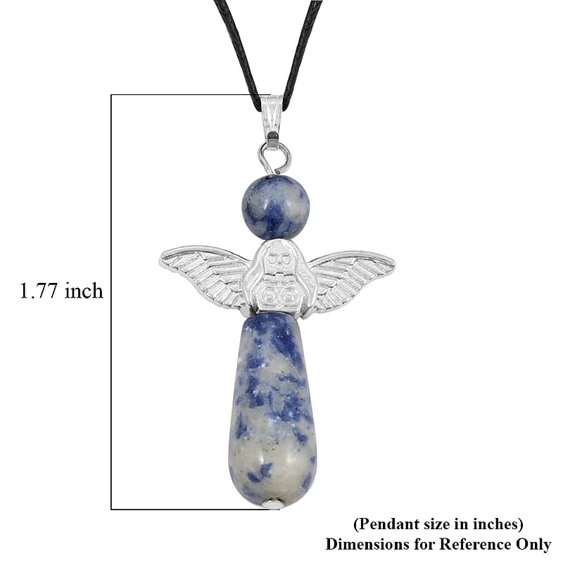 2 Piece Set - Sodalite Angel Adjustable Black Cord Necklace (14 Inches) and Earrings in Silvertone 27.00 ctw