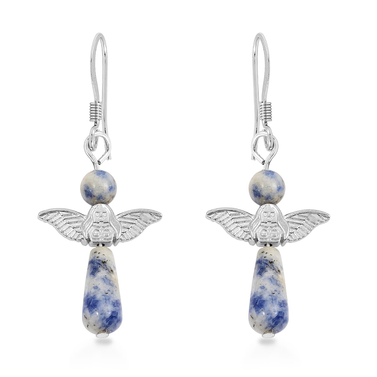 2 Piece Set - Sodalite Angel Adjustable Black Cord Necklace (14 Inches) and Earrings in Silvertone 27.00 ctw image number 5