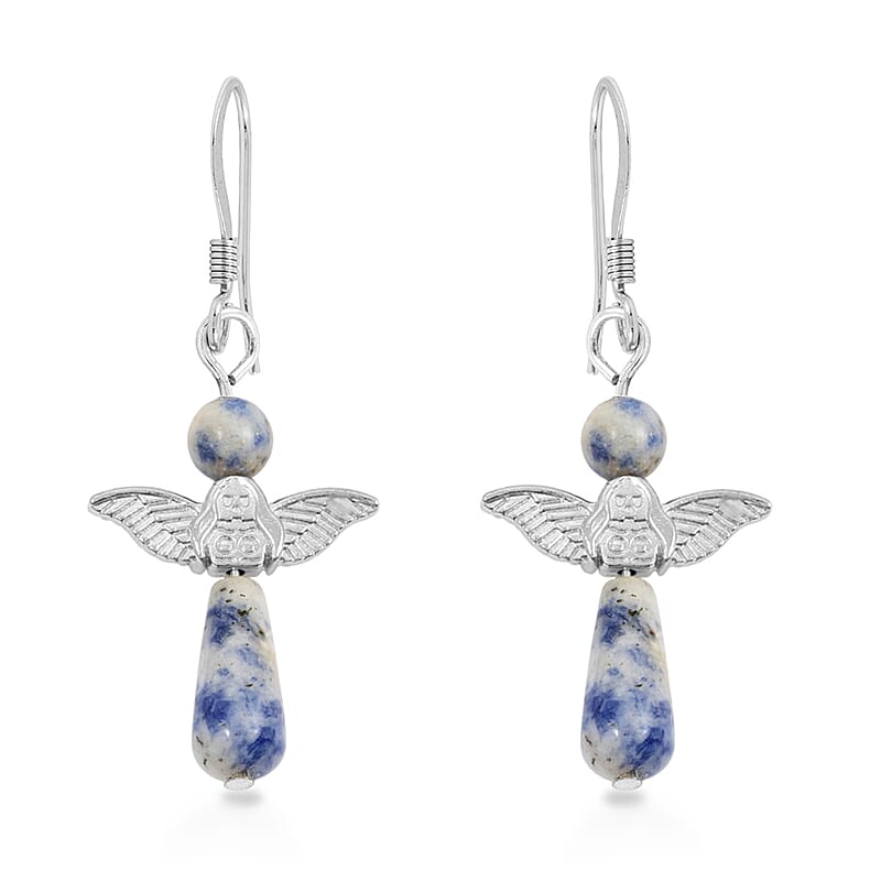 2 Piece Set - Sodalite Angel Adjustable Black Cord Necklace (14 Inches) and Earrings in Silvertone 27.00 ctw