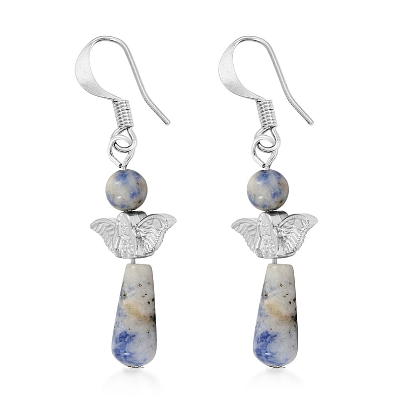2 Piece Set - Sodalite Angel Adjustable Black Cord Necklace (14 Inches) and Earrings in Silvertone 27.00 ctw