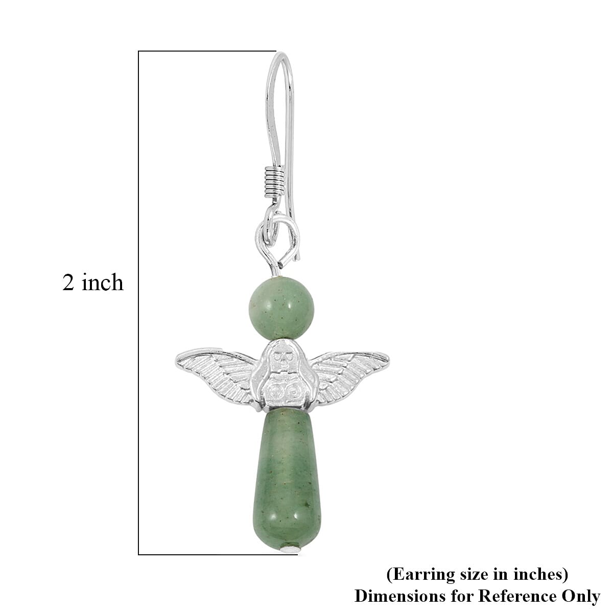 2 Piece Set - Green Aventurine Angel Adjustable Black Cord Necklace (14 Inches) and Earrings in Silvertone 28.50 ctw image number 7