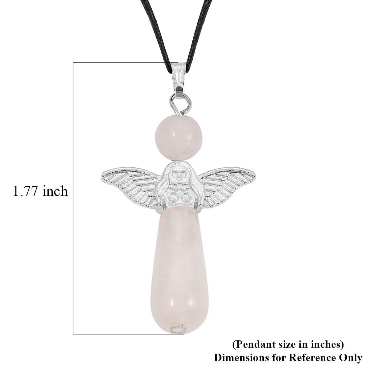 2 Piece Set - Rose Quartz Angel Adjustable Black Cord Necklace (14 Inches) and Earrings in Silvertone 28.50 ctw image number 4