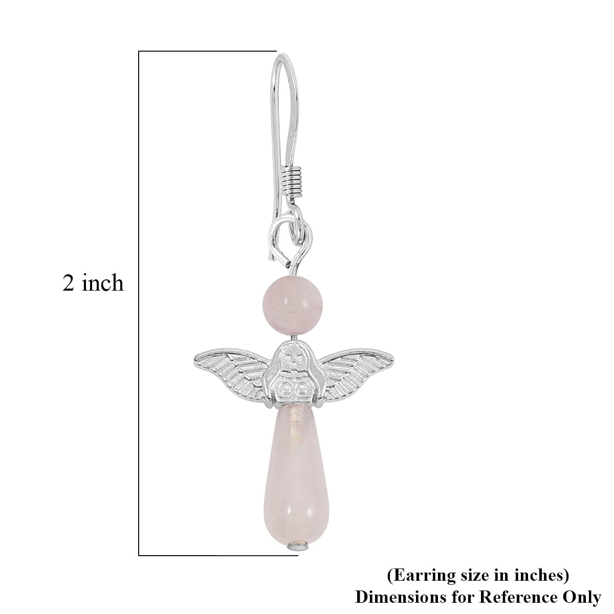 2 Piece Set - Rose Quartz Angel Adjustable Black Cord Necklace (14 Inches) and Earrings in Silvertone 28.50 ctw image number 7