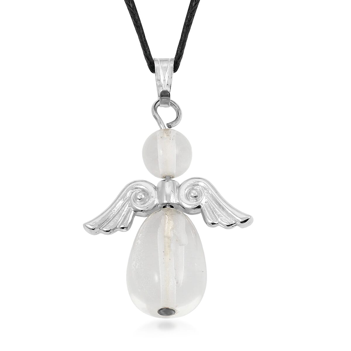 2 Piece Set - Lab Created Crystal Angel Adjustable Black Cord Necklace (14 Inches) and Earrings in Silvertone 27.00 ctw image number 3