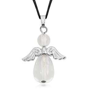 2 Piece Set - Lab Created Crystal Angel Adjustable Black Cord Necklace (14 Inches) and Earrings in Silvertone 27.00 ctw