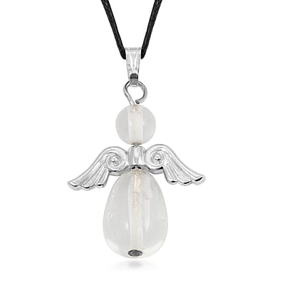 2 Piece Set - Lab Created Crystal Angel Adjustable Black Cord Necklace (14 Inches) and Earrings in Silvertone 27.00 ctw