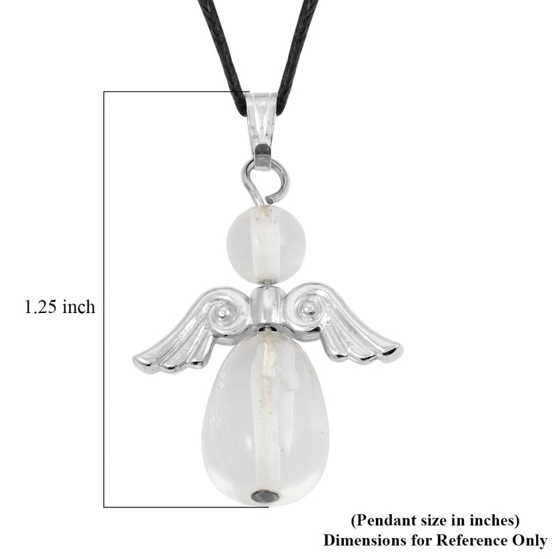 2 Piece Set - Lab Created Crystal Angel Adjustable Black Cord Necklace (14 Inches) and Earrings in Silvertone 27.00 ctw