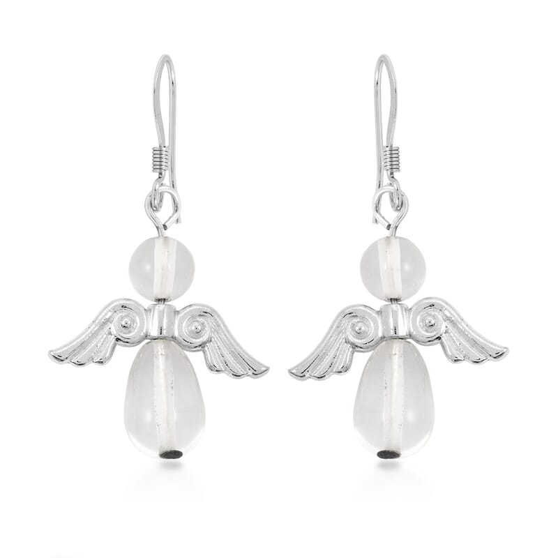 2 Piece Set - Lab Created Crystal Angel Adjustable Black Cord Necklace (14 Inches) and Earrings in Silvertone 27.00 ctw