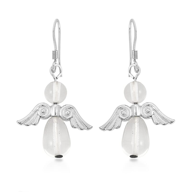 2 Piece Set - Lab Created Crystal Angel Adjustable Black Cord Necklace (14 Inches) and Earrings in Silvertone 27.00 ctw