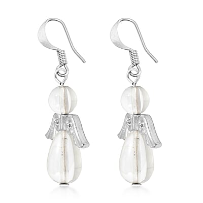 2 Piece Set - Lab Created Crystal Angel Adjustable Black Cord Necklace (14 Inches) and Earrings in Silvertone 27.00 ctw