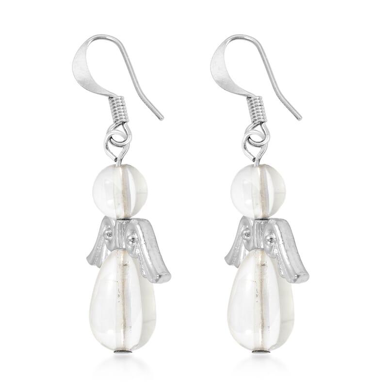 2 Piece Set - Lab Created Crystal Angel Adjustable Black Cord Necklace (14 Inches) and Earrings in Silvertone 27.00 ctw