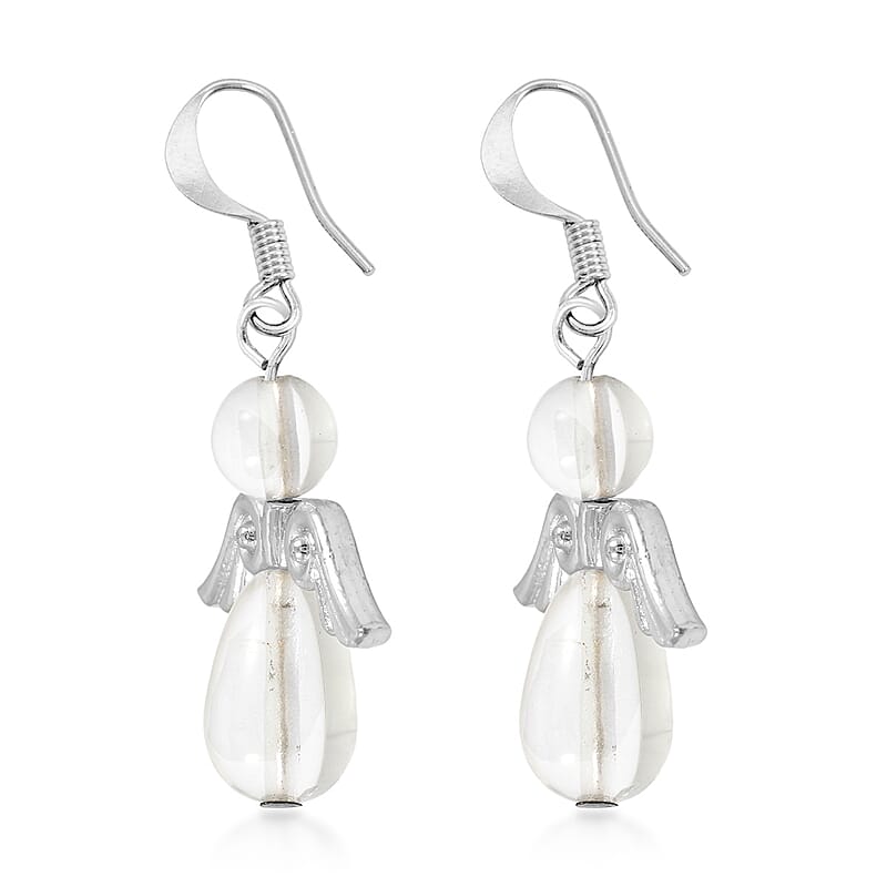 2 Piece Set - Lab Created Crystal Angel Adjustable Black Cord Necklace (14 Inches) and Earrings in Silvertone 27.00 ctw