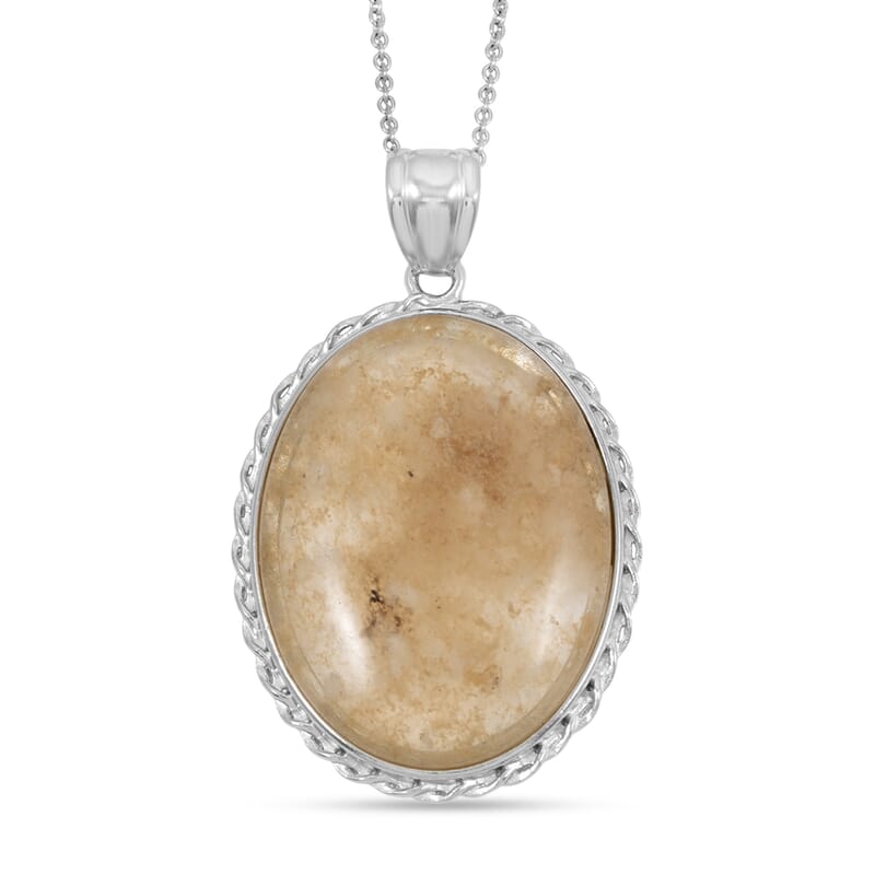 Rutile Quartz 47 ctw Pendant in Silvertone with Stainless Steel Necklace 20 Inches