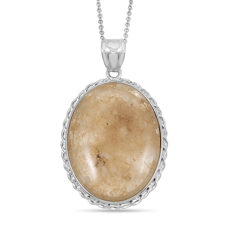 Rutile Quartz 47 ctw Pendant in Silvertone with Stainless Steel Necklace 20 Inches