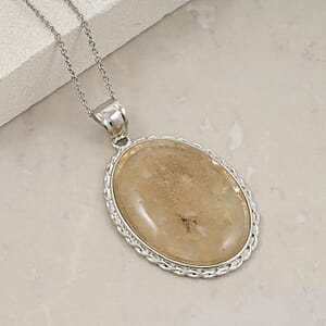 Rutile Quartz 47 ctw Pendant in Silvertone with Stainless Steel Necklace 20 Inches