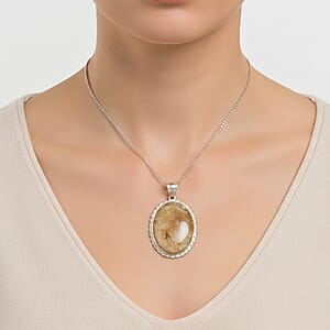 Rutile Quartz 47 ctw Pendant in Silvertone with Stainless Steel Necklace 20 Inches