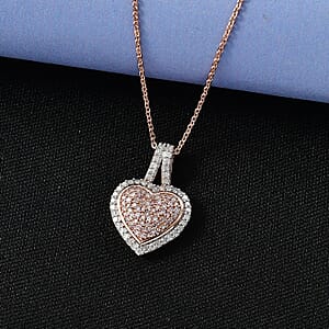 D'Joy Natural Pink and White Diamond I3 0.50 ctw Timeless Love Pendant Necklace in 18K Vermeil Rose Gold Over Sterling Silver 20 Inches