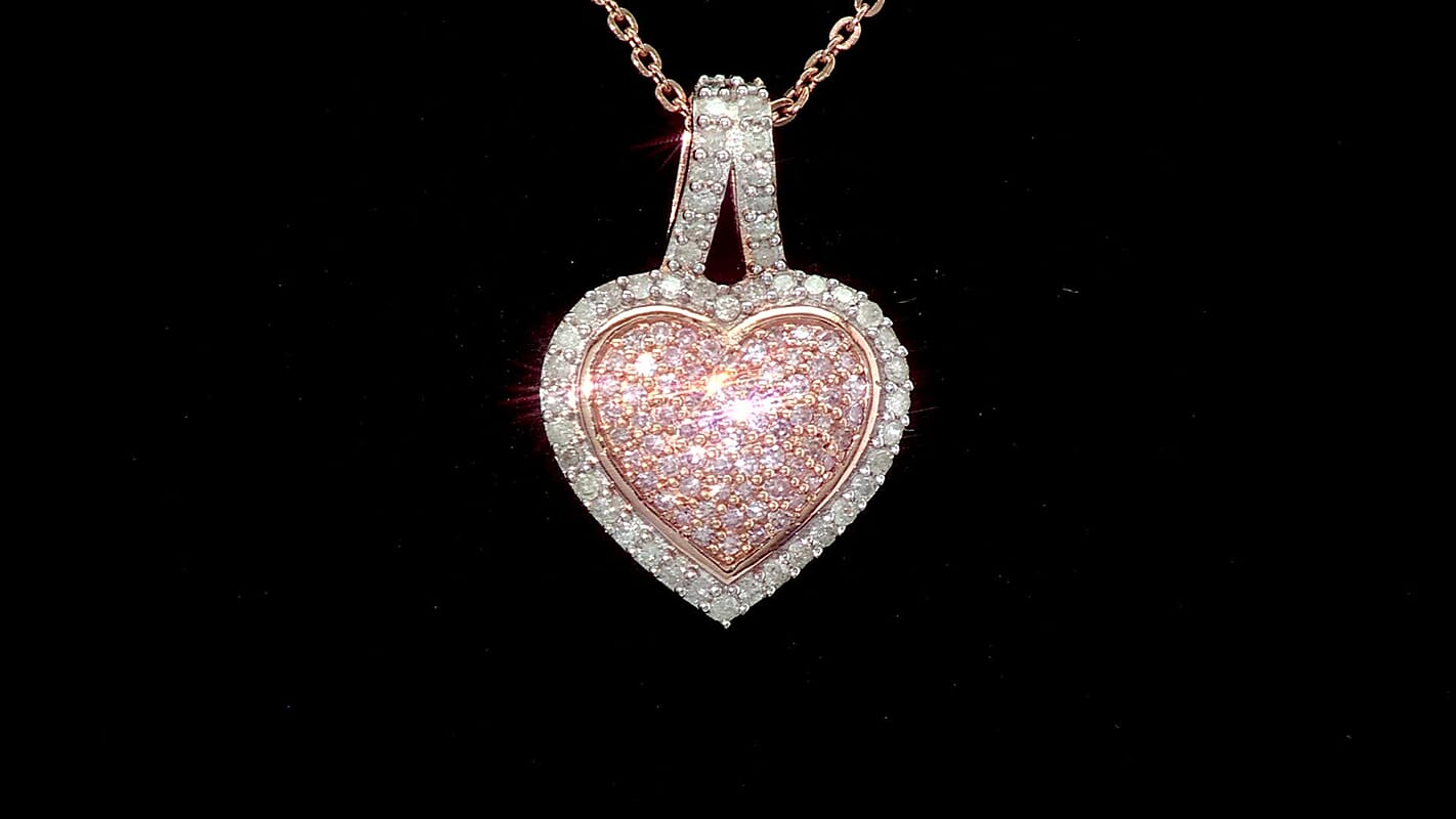 D'Joy Natural Pink and White Diamond I3 0.50 ctw Timeless Love Pendant Necklace in 18K Vermeil Rose Gold Over Sterling Silver 20 Inches