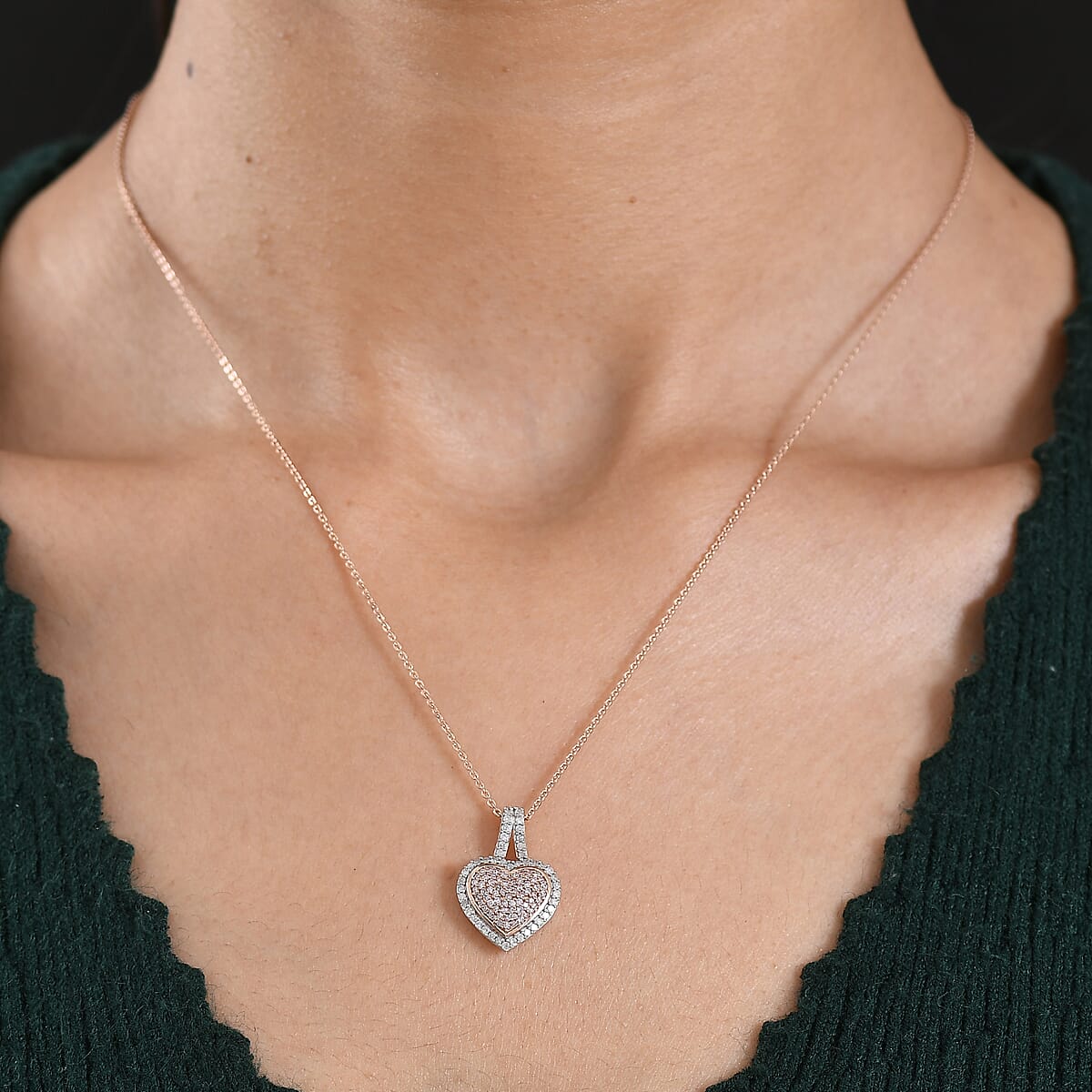 D'Joy Natural Pink and White Diamond I3 0.50 ctw Timeless Love Pendant Necklace in 18K Vermeil Rose Gold Over Sterling Silver 20 Inches image number 2