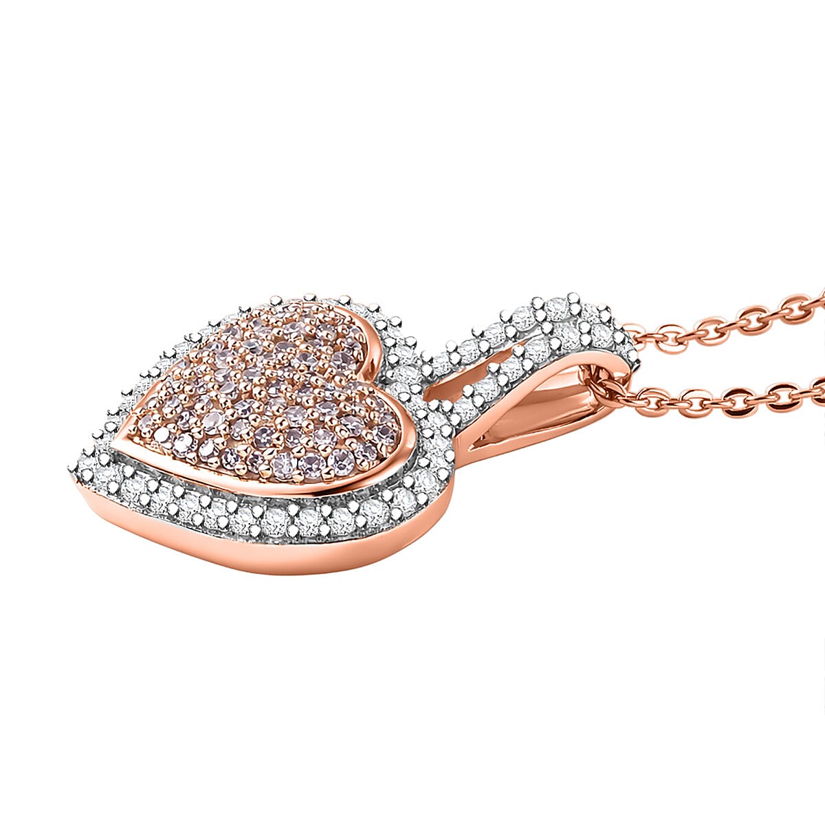D'Joy Natural Pink and White Diamond I3 0.50 ctw Timeless Love Pendant Necklace in 18K Vermeil Rose Gold Over Sterling Silver 20 Inches image number 3